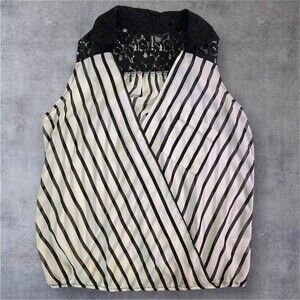 Heart Soul Blouse Sleeveless Top Womens Size Medium Black White Sheer w/Lace